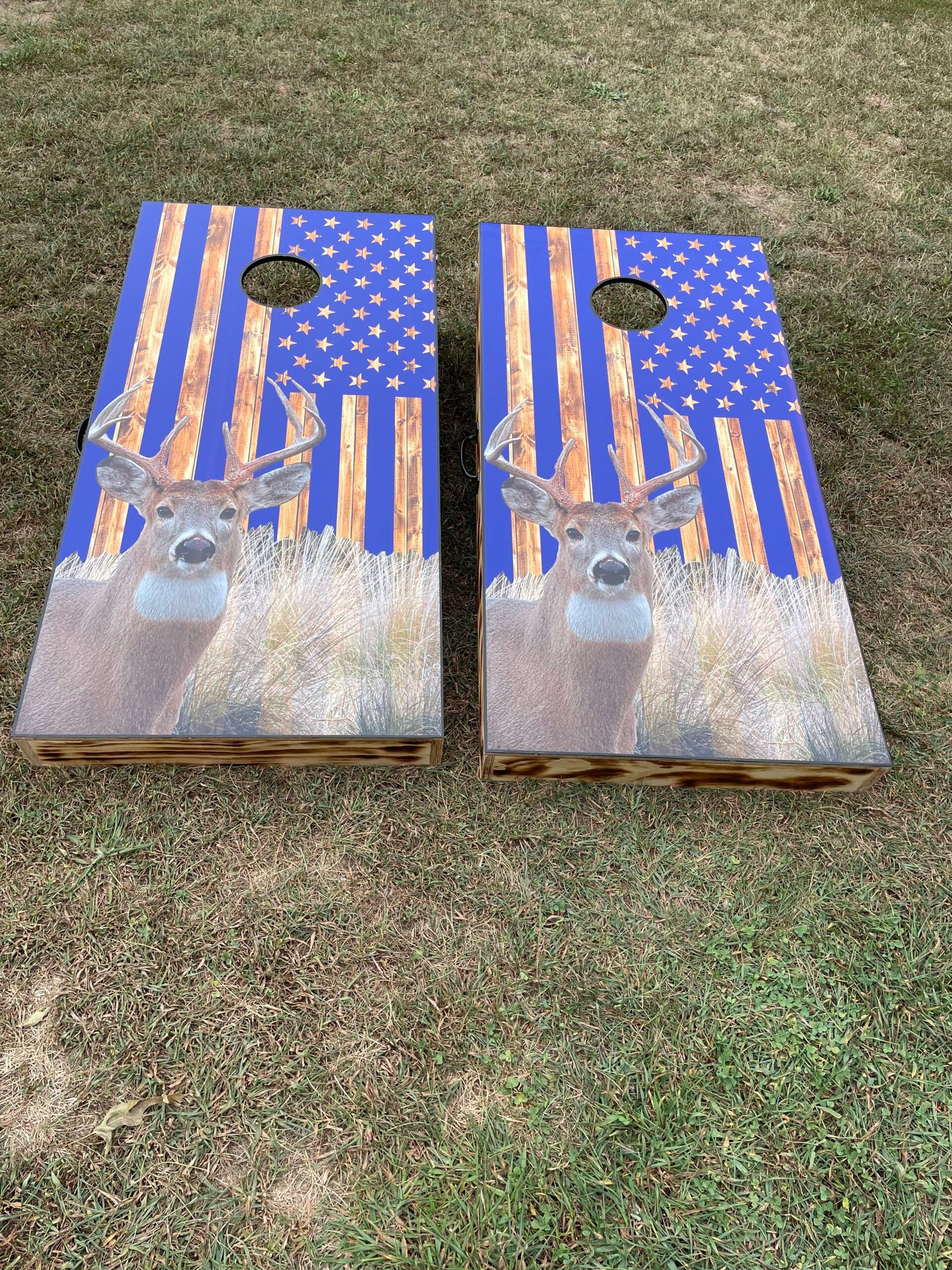Blue_Buck_Front Buck and Blue Flag Cornhole Board Set - Image 1