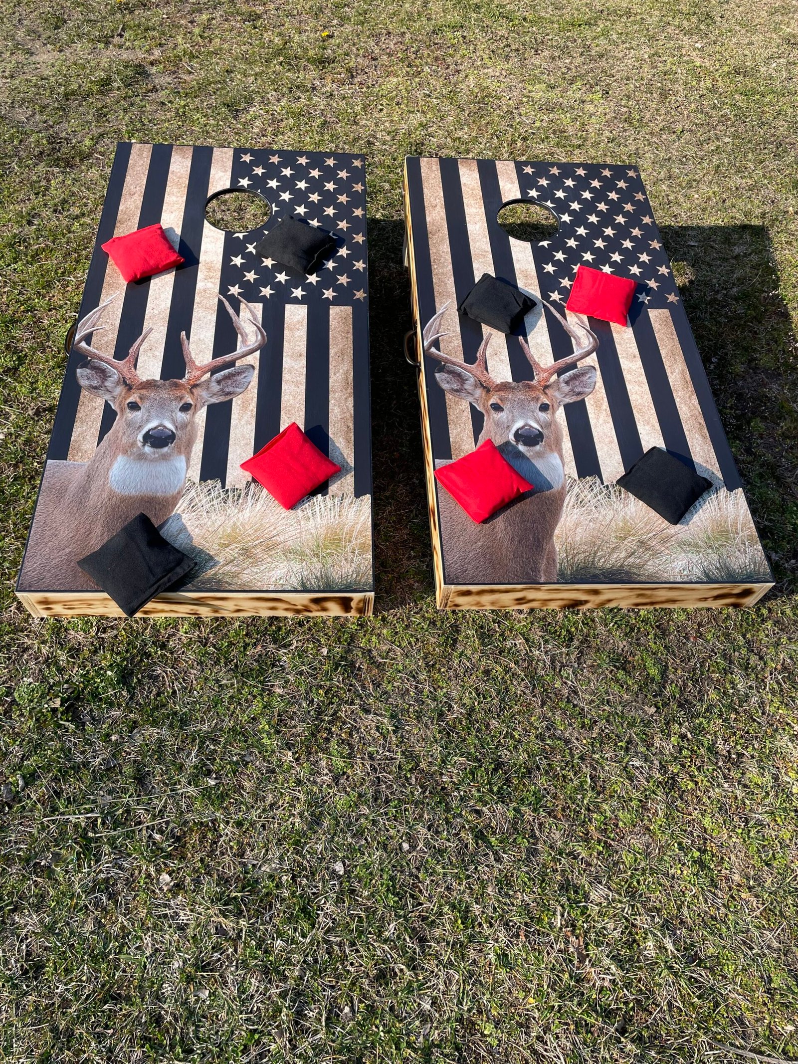 Deer Flag with Bags Front Deer and Black Flag Cornhole Board Set - Image 1