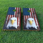 Grunge Flag with Eagle Cornhole Board Set