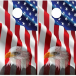 Wavy Flag with Eagle Cornhole Board Set