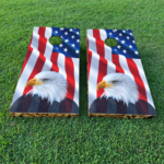 Wavy Flag with Eagle Cornhole Board Set