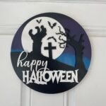 Door Hanger - Happy Halloween in Graveyard