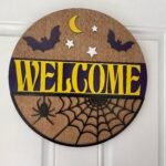 Door Hanger - Welcome with Bats, Moon, & Web