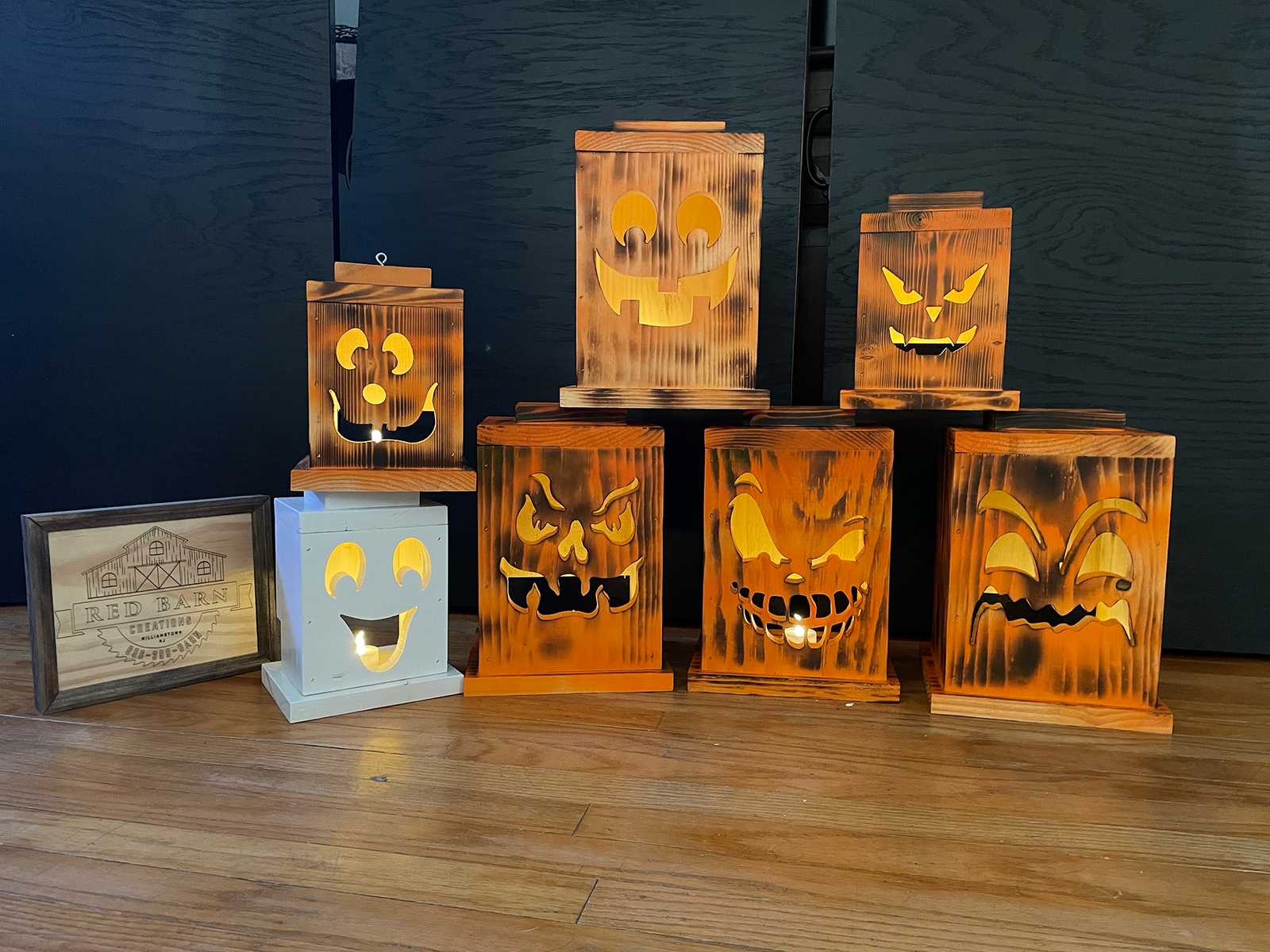 Pumpkin Face1 Rustic Pumpkin & Ghost Halloween Light Box - large - Image 1