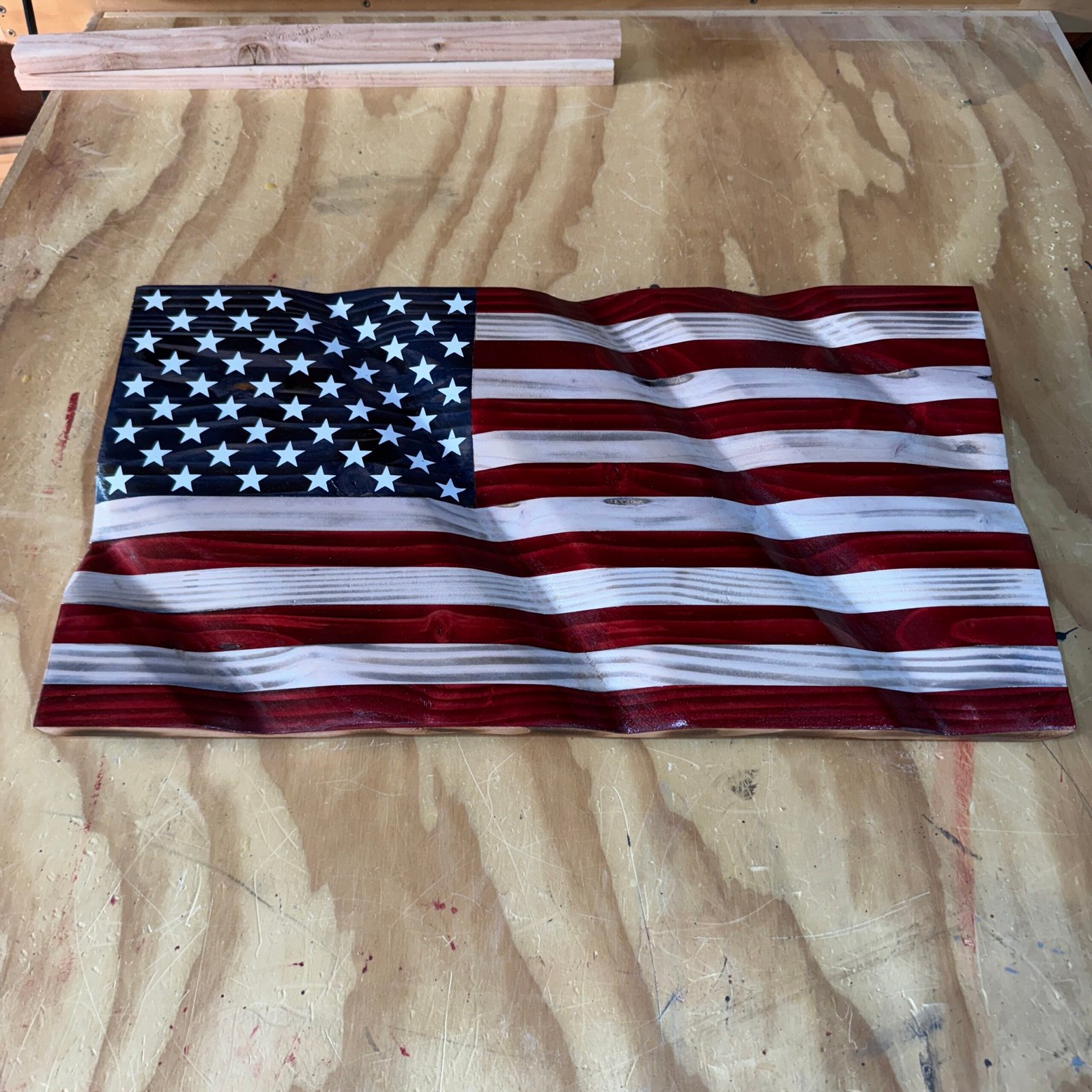 Wavy Flag - White 3D Rustic Wooden Wavy American Flag - Image 1